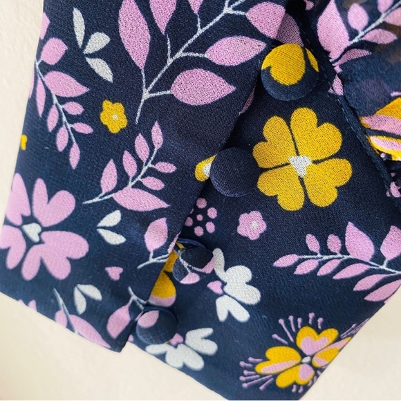 Boden Blossom Dress. Purple Navy Floral Sheer Long Sleeves. Size 16/18R. - Picture 10 of 12